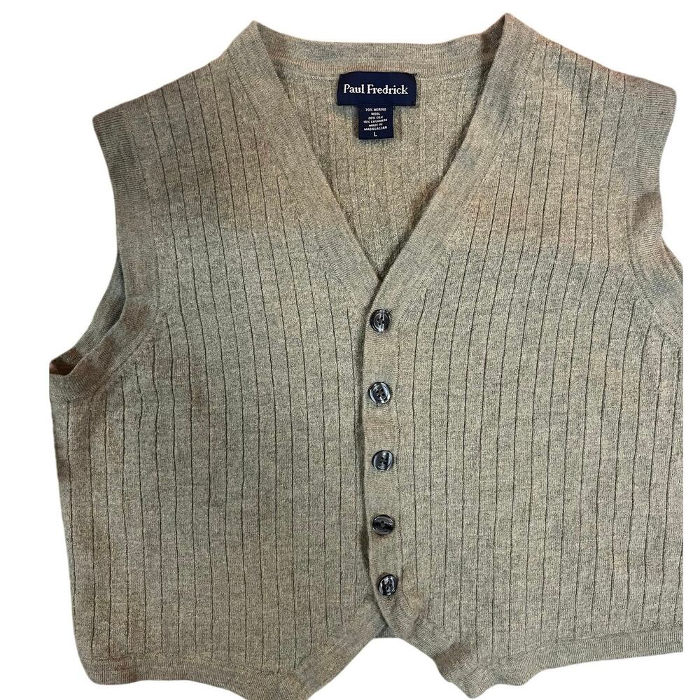 Paul Fredrick Merino Wool Silk Cashmere Ribbed Vest L Olive